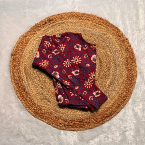 Full Sleeve Cotton Streachable Blouse Red Blue Flower