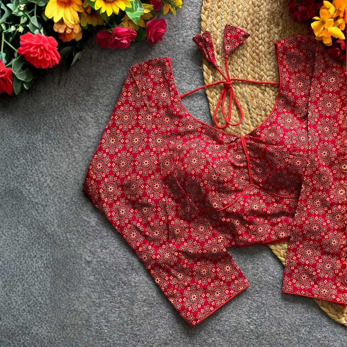 Ajrak Ready Made Blouse - Chilli Red