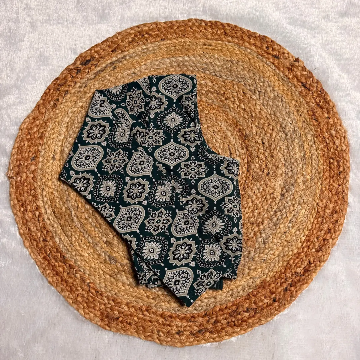Full Sleeve Cotton Streachable Blouse Green Ajrak Sandal